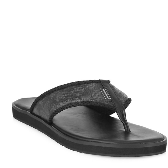 Coach Logo Jacquard Leather Flip-Flops - Picture 1 of 8